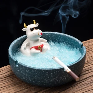 Creative Cartoon Cow Ashtray Anti Fly Ash Car Home Living Room Large Capacity Ceramic Ashtray Home Decoration Gift for Boyfriend