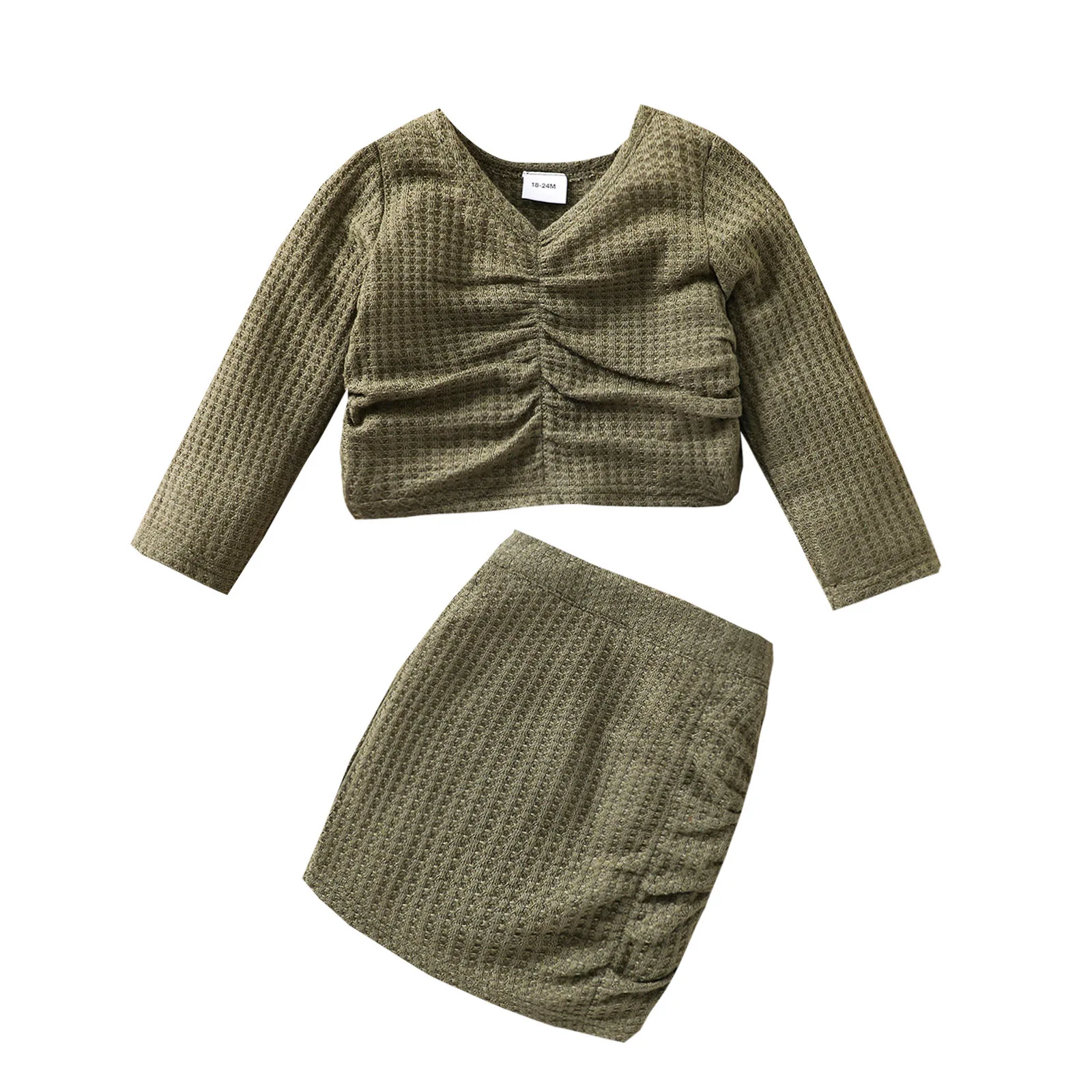 

Autumn and winter European and American clothing 0-6T new solid color pullover bag skirt two-piece girl suit