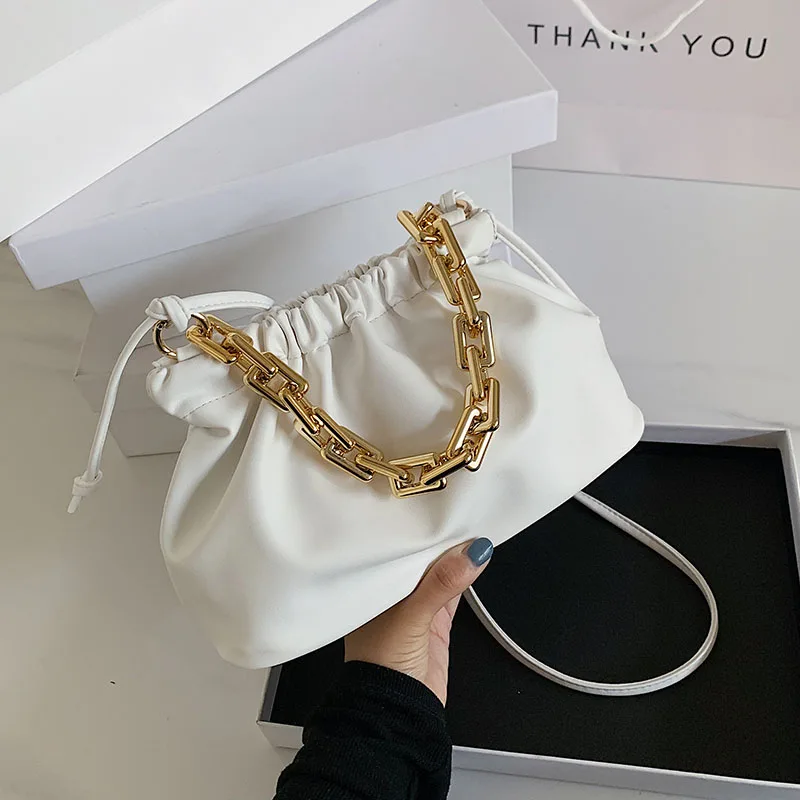 

Gold Chain PU Leather Crossbody Bags For Women 2022 Summer Small Shoulder Handbags Female Solid Color Cross Body Bag