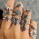 12 шт.компл. на фаланги, бохо наборы колец для женщин винтажные кольца-миди в виде слона льва стрелы кактуса с рисунком животных Ювелирные изделия