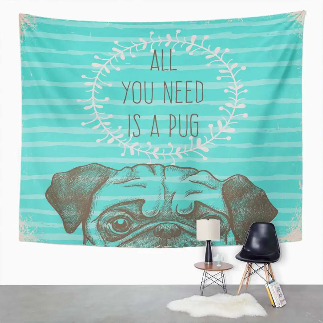 

Boy Tapestry Pug Sketch Animal Tapestry For Bedroom Room Decor Wall Hanging Wall Art Tapestry Picnic Mat Beach Towel Bed Cover