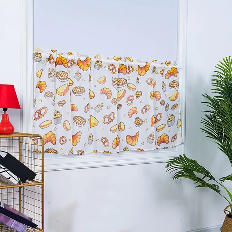 Занавески с принтом для кухни и спальни Короткие шторы карманами окон украшение