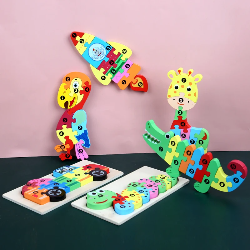 Детская деревянная игрушка 3D пазл головоломка с животными Детский обучающий