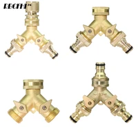 1 pcs 34 16mm heavy duty brass garden y hose splitter dual outlet tap connector 2 way adapter with 2 valves irrigation joints