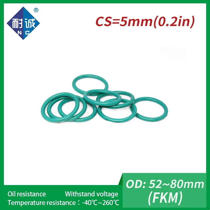 

1PC/lot Rubber Ring Green FKM O ring Seals Thickness 5mm OD52/55/58/60/62/65/68/70/75/80mm Rubber O-Rings Fuel Washer