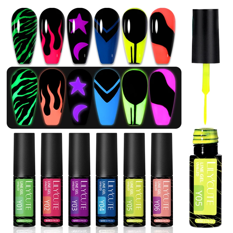 LILYCUTE 5ml Lumious Line Gel Nail Glow In Dark Polish 26 Colors For UV/LED Paint Nails Drawing Polish DIY Painting Varnishes images - 6