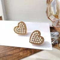 mihan women jewelry heart earrings sweet korean temperament hot selling simulated pearls stud earrings for girl fine accessories