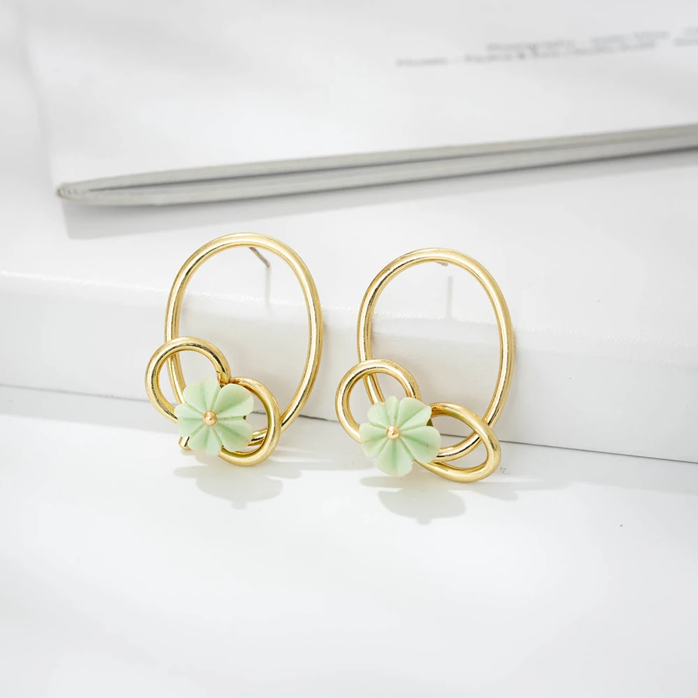 

Earrings stud knot hoop gold plated resin flower jewelry For Girls and Women's