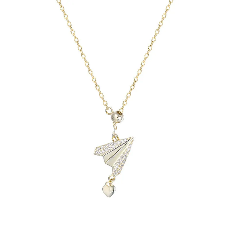 Форзац бумажный самолет сердце 18k золото ожерелье s & Кулоны Настоящее серебро 925