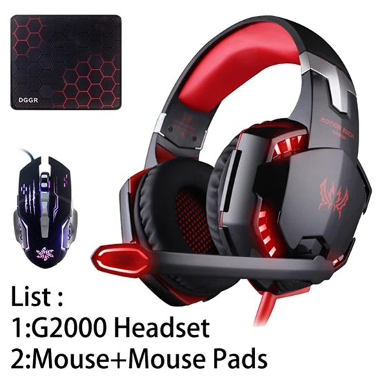 G2000 Red mouse P KOTION каждый лучший глубокий бас Игровые наушники, головной гарнитур для PS4 Xbox One ноутбук планшетный ПК rophone светодиодный свет - Цвет: G2000 Red mouse P