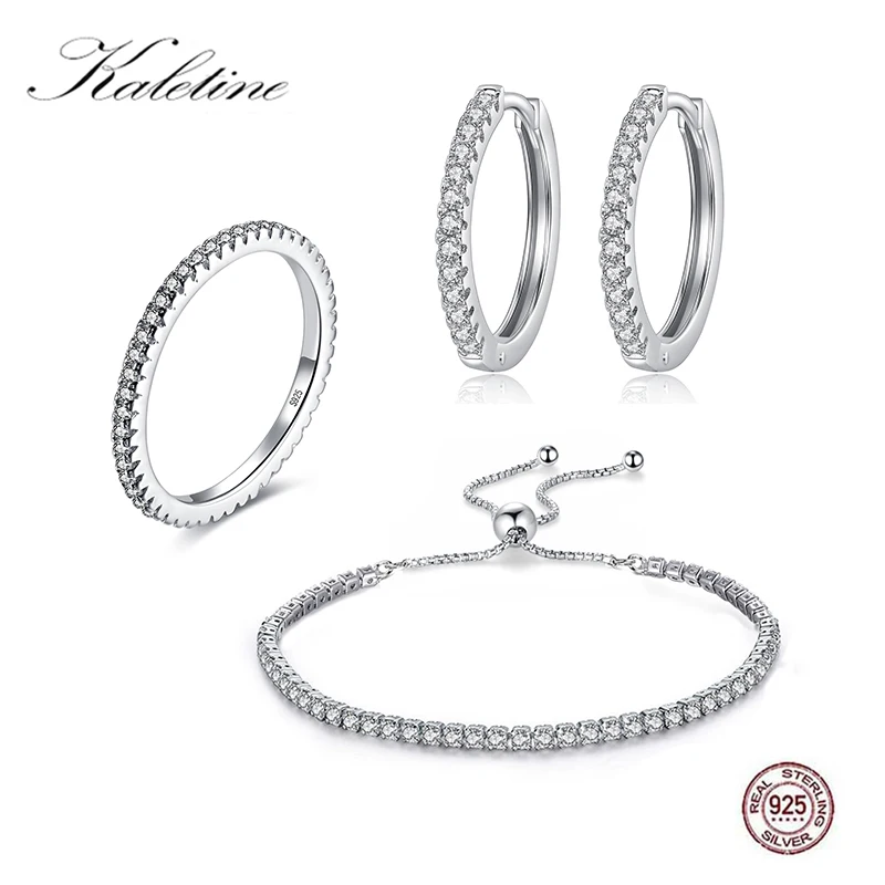 

KALETINE 925 sterling silver Nigerian wedding jewelry set Clear Zircon Luxury Rings Earrings Bracelets Gadgets for Women 2019