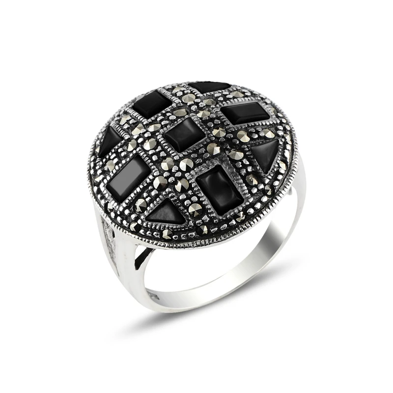 

Silverlina Silver Onyx & Marcasite Ring