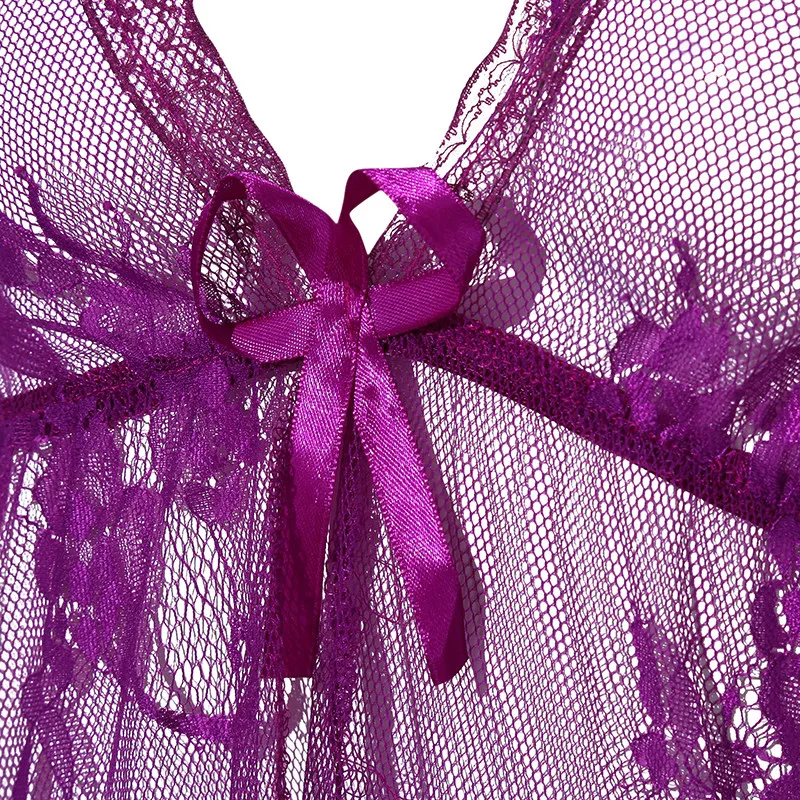 

Sexy Summer Erotic Nightgown + Mini Thong Lace Up Sleeveless Pyjamas Lace Babydoll Sexy Bathrobe Female Sleepwear