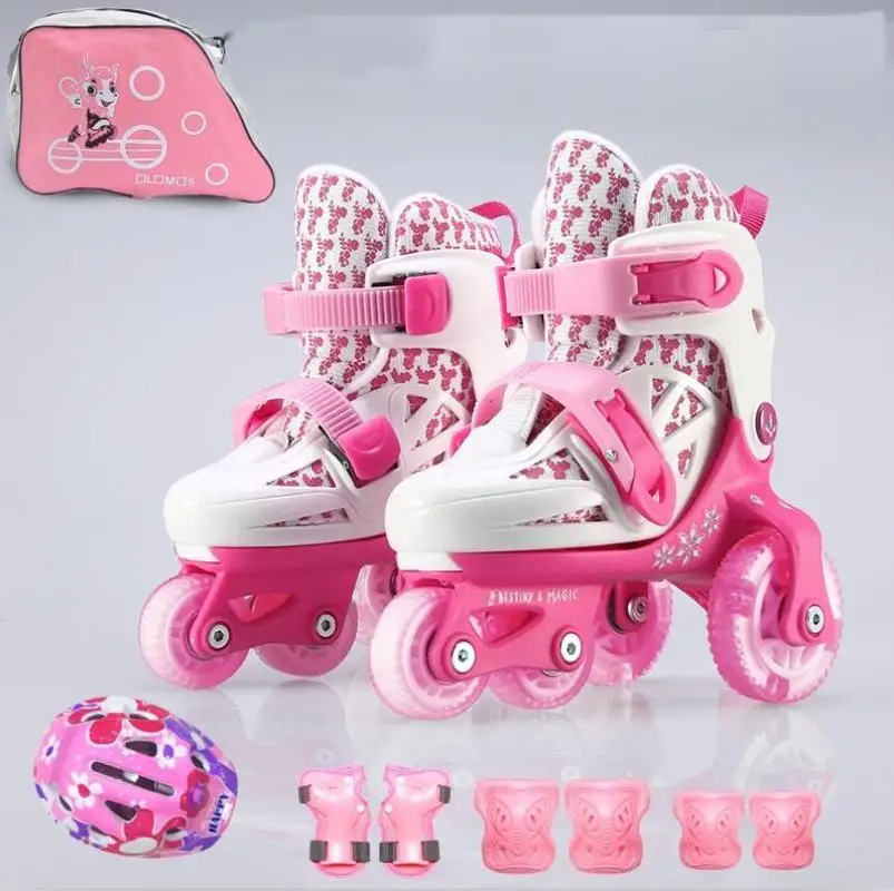

2021 New Kids Children Roller Skates Skating Shoes Boys Girls Inline 4 Wheels 2 Row Line Sliding For Beginner Outdoor Sports