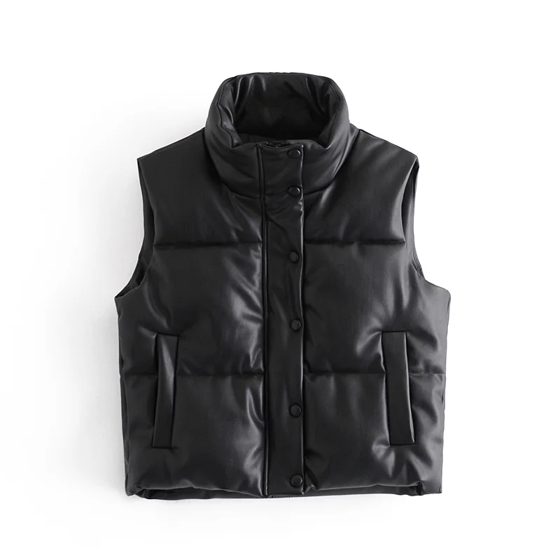 

Leather Padded Jacket Vest Women Casual Winter Thick Sleeveless Warm Tops Coat