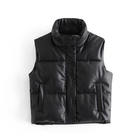 leather padded jacket vest women casual winter thick sleeveless warm tops coat