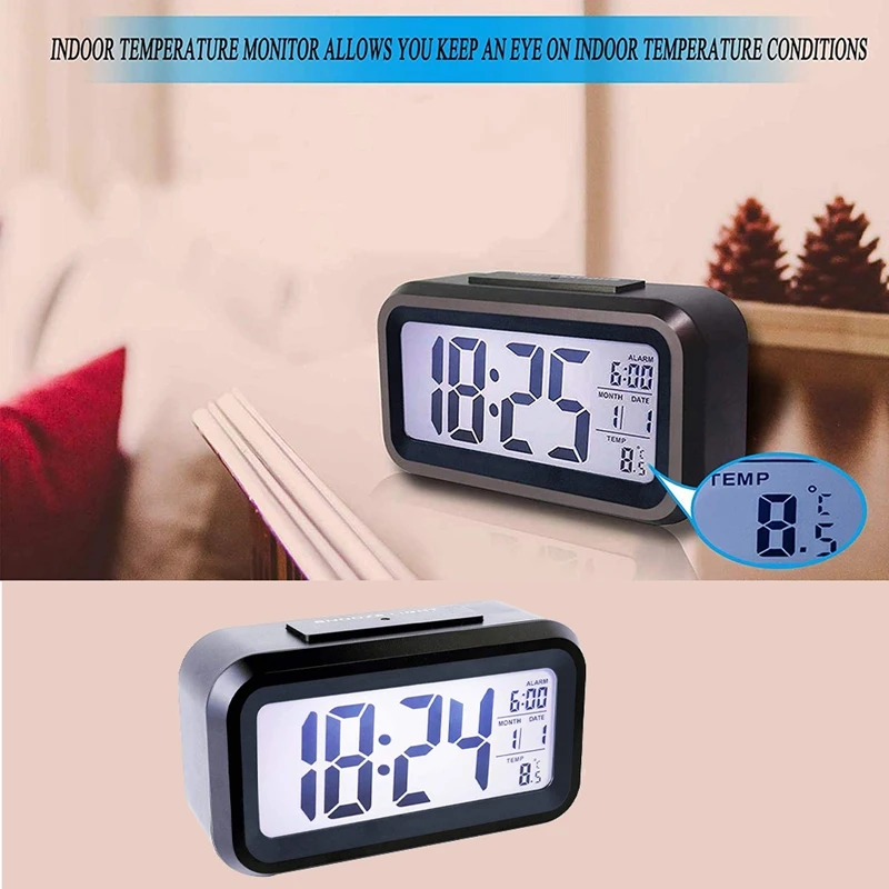 Alarm Clock LED Display Digital Snooze Night Light Battery With Date Calendar Temperature | Дом и сад