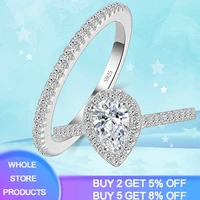 yanhui new fashion water drop double rings set for women 925 silver bridal wedding bands ringen jewelry engagement cincin wanita