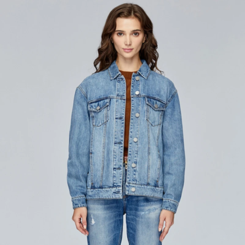 Куртка женская джинсовая с длинным рукавом модный ковбойский пиджак свободного
