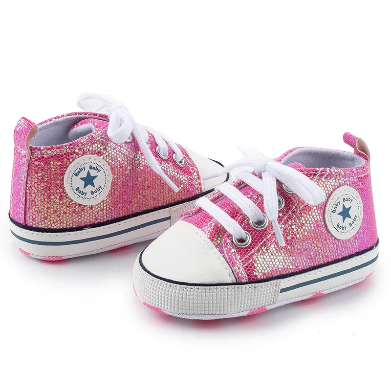 Детская обувь для новорожденных Модная блестящая парусиновая мальчиков и
