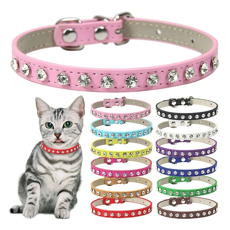

1 Piece Bling Rhinestone PU Leather Collar for Cat Dog Pet Accessories Crystal Diamond Dog Collar for Small Cats and Dogs
