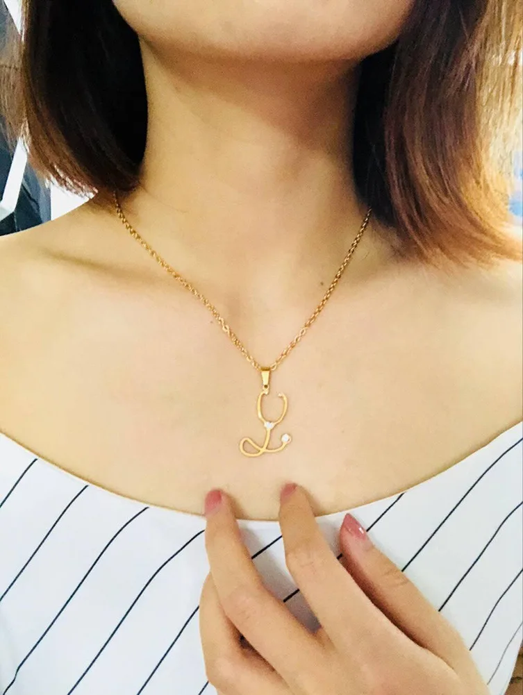 Подвеска-стетоскоп ожерелье медсестры Женский кубический цирконий золотой цвет