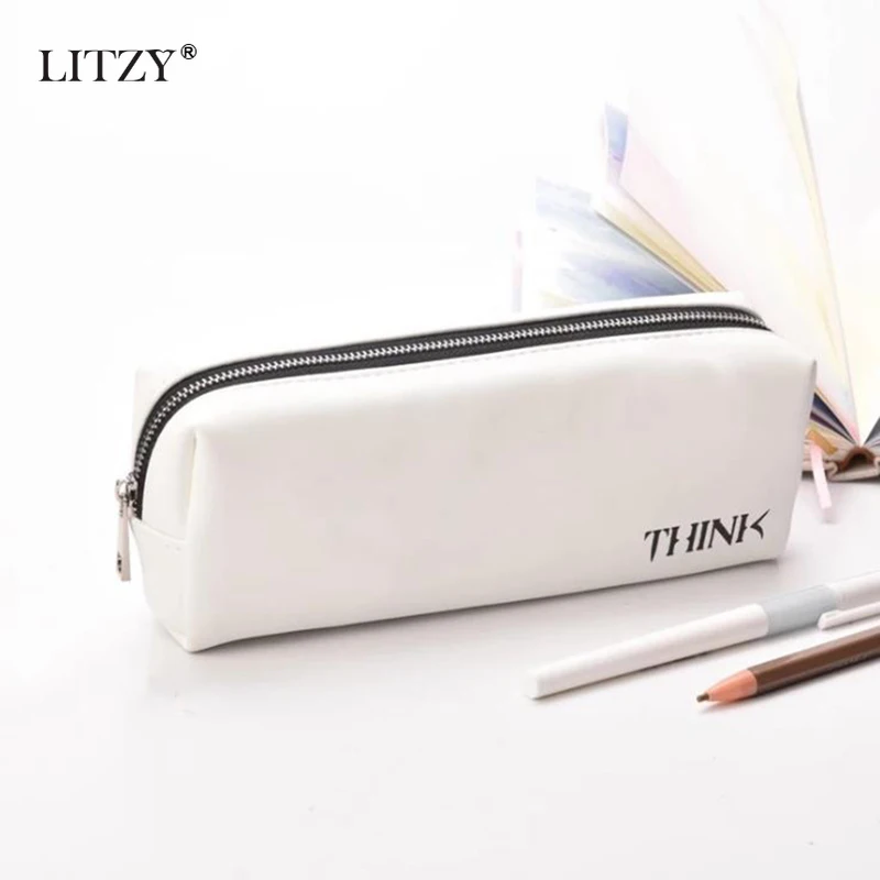 Черный чехол для карандашей школьный кожаный мальчиков и девочек вместительная