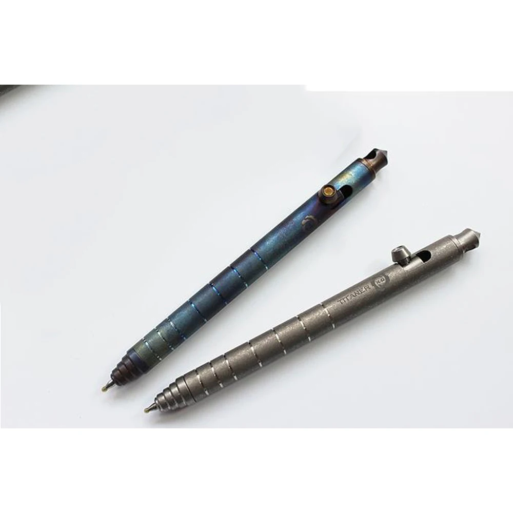 Vintage Style Handmade Bolt TC4 Titanium Pen  Mechanical Ballpoint Pen Self Defense EDC Tool + Pen Bag Free Outdoor