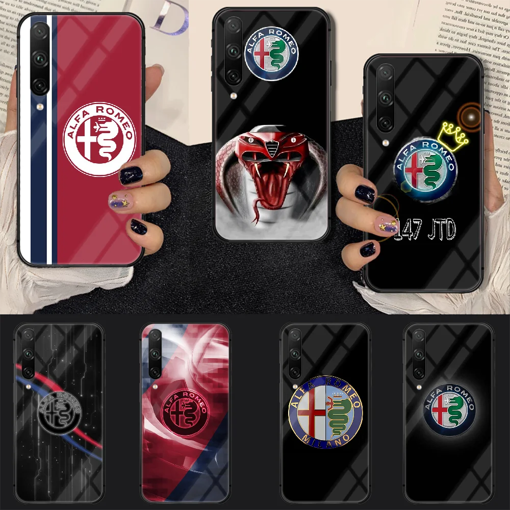 

Car Alfa Romeo Fashion Phone Tempered Glass Case Cover For huawei honor 7 8 9 10 20 A X S lite i pro Fashion Coque Painting