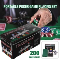 200 chips poker game playing set casino card complete portable game tokens tin case adult fun club toy gambling entertainment