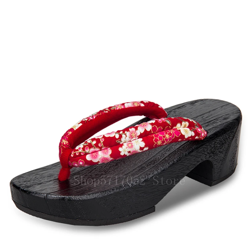 Japanese Traditional Woman Clogs High Heels Wooden Geta Floral Cosplay Costume Summer Beach Paulownia Sandals Flip Flops | Тематическая