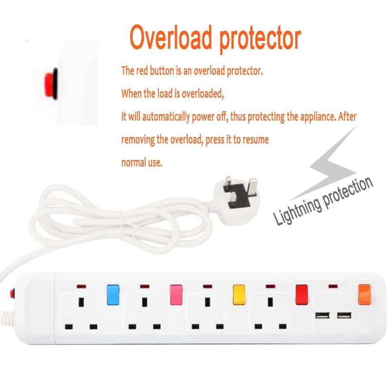 Сетевой фильтр 3/4AC гнездо защиты от перенапряжений свинцовый шнур-удлинитель