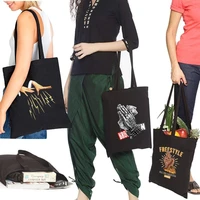 harajuku ladies shopping bag handbags cloth canvas tote bags women hand pattern eco foldable reusable shoulder shopper bags