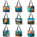 SY0087 тканевая сумка с рисунком морского пляжа, женские сумки, дизайнерские сумки-тоуты, школьные сумки через плечо для покупок для путешествий