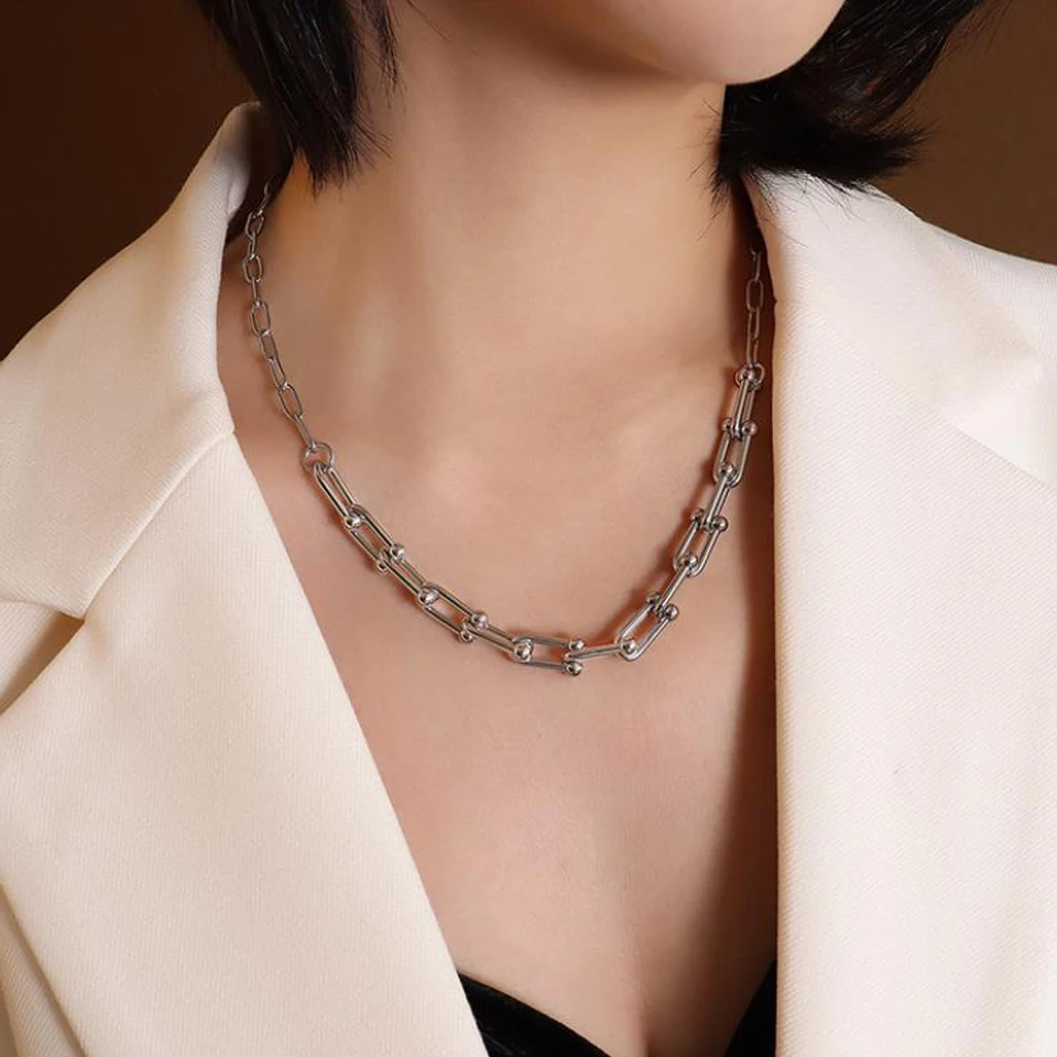 Женские U-образные ожерелья и браслеты ручной работы из нержавеющей стали с