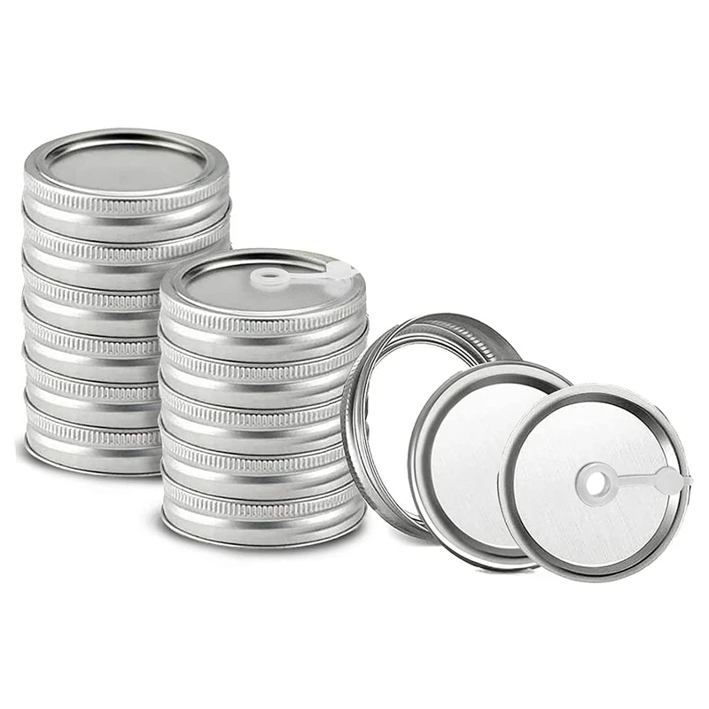

Canning Lids,Mason Jar Lids Rings Regular Mouth Canning Lids with Straw Hole,Split-Type Lids Leak Proof Secure 70mm