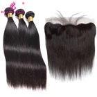 Костяные прямые волосы, 3 пряди с фронтальными искусственными пряди фронтальной застежкой, бразильские фронтальные волосы с пряди