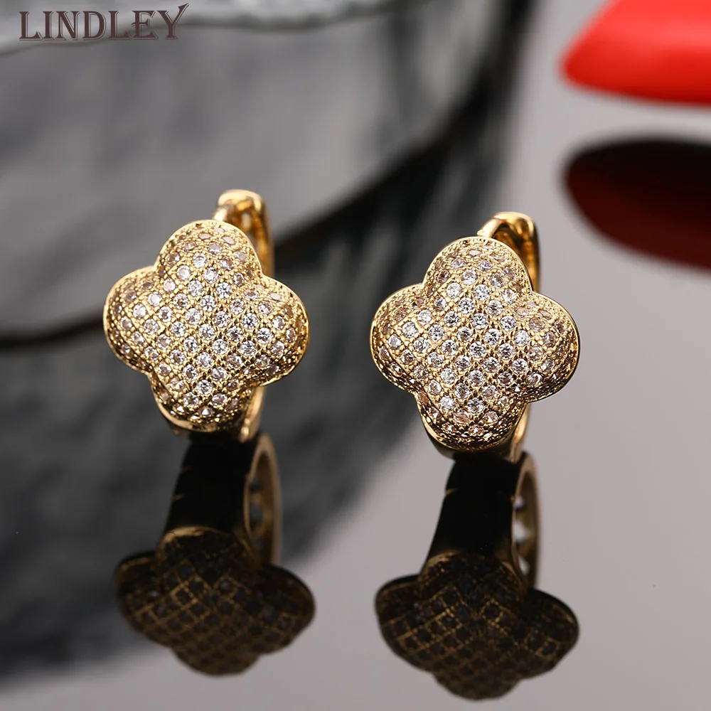 Женские серьги в форме четырехлистного клевера из розового золота 585 пробы с