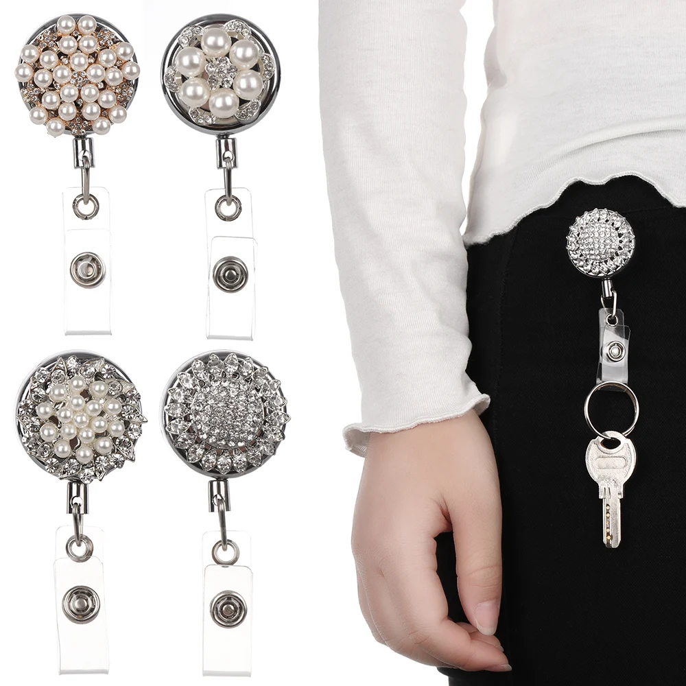 Выдвижной значок с жемчужинами шаблона металлический зажим для защиты от потери