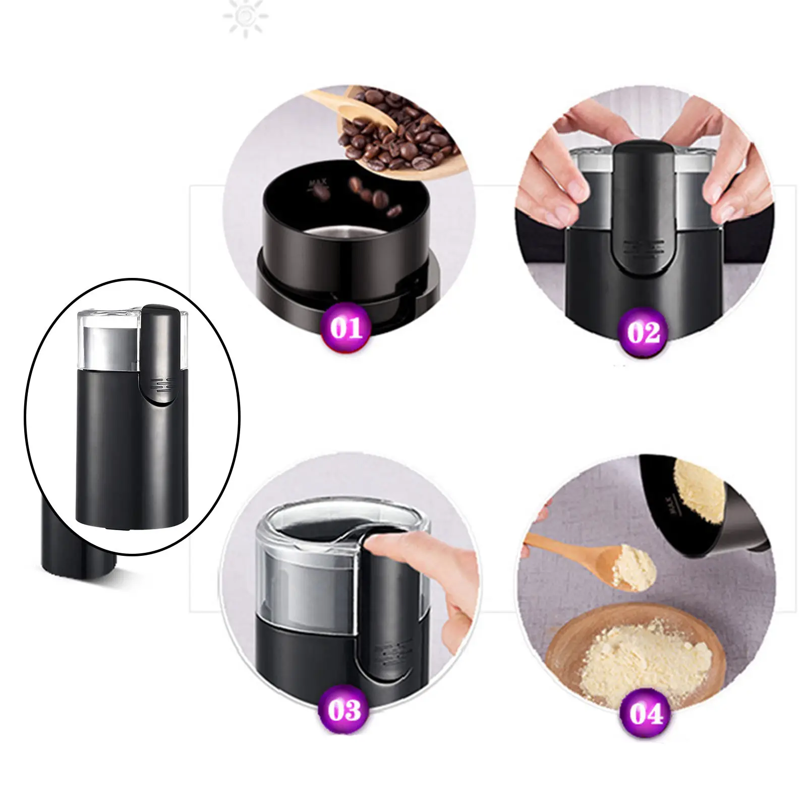 

Portable Coffee Bean Grinder Stainless Steel Blade Mini 150W Removable Design Spice Mill for Coffee Beans Peanut Herbs Grains