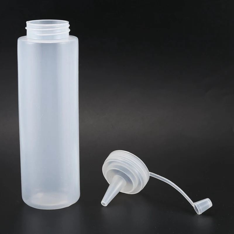 

4X Clear White Plastic Squeeze Sauce Ketchup Cruet Oil Bottles 8oZ