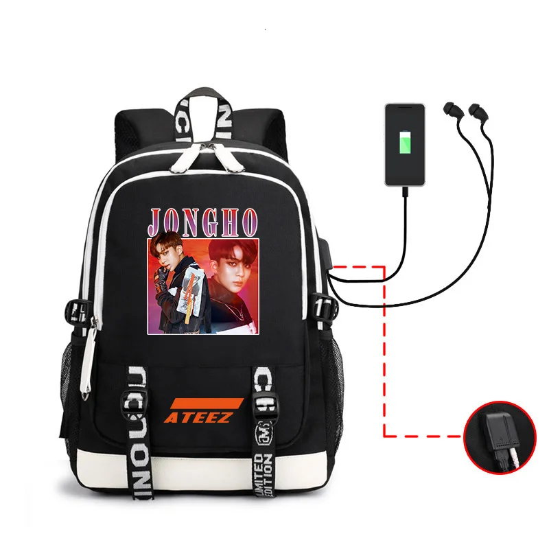 Рюкзак Kpop Ateez для мужчин и женщин внешняя сумка с Usb гарнитурой школьный портфель