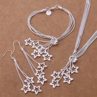 fine jewelry set 925 sterling silver classic for women lady wedding star bracelet necklace earring chain jewelry set hot gift