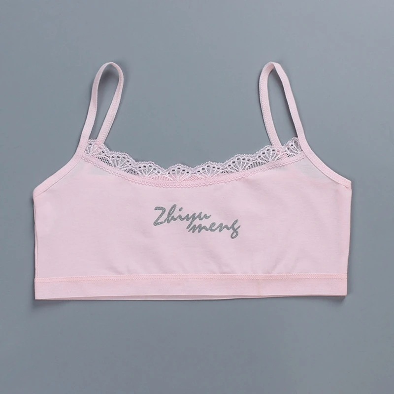 

Young Girls Lace Trim Cotton Training Bra Letters Vest Crop Top Teenage Bralette