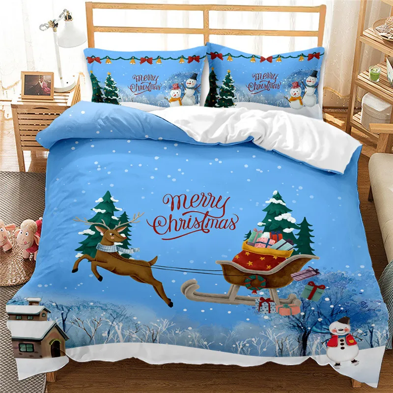 

Christmas Decoration Santa Snowman Bed Cover Set Duvet Cover With Pillowcases Bedclothes Comforter Bedding Set Home Decor 61145