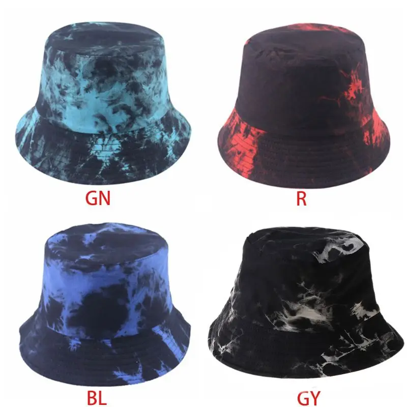 

Women Men Harajuku Ink Painting Tie-Dye Bucket Hat Two Side Wear Reversible Summer Hip Hop Wide Brim Sunscreen Fisherman Cap