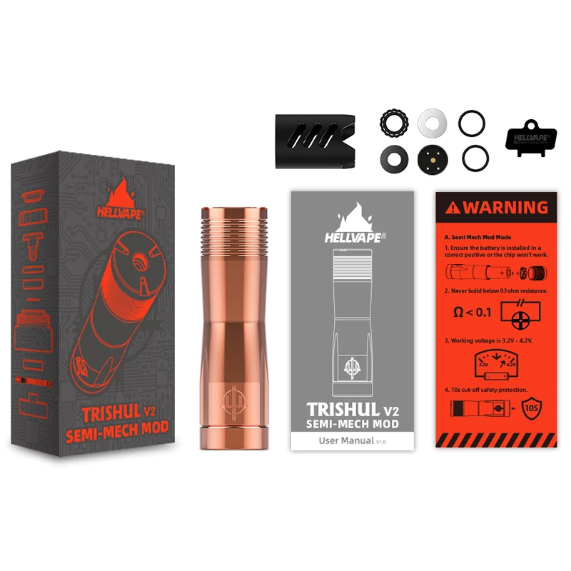 

Hellvape Trishul V2 Semi-Mech Mod 27mm Diameter Mechanical E-cigarette Mod Powered by 21700 20700 18650 fit 510 Atomizers