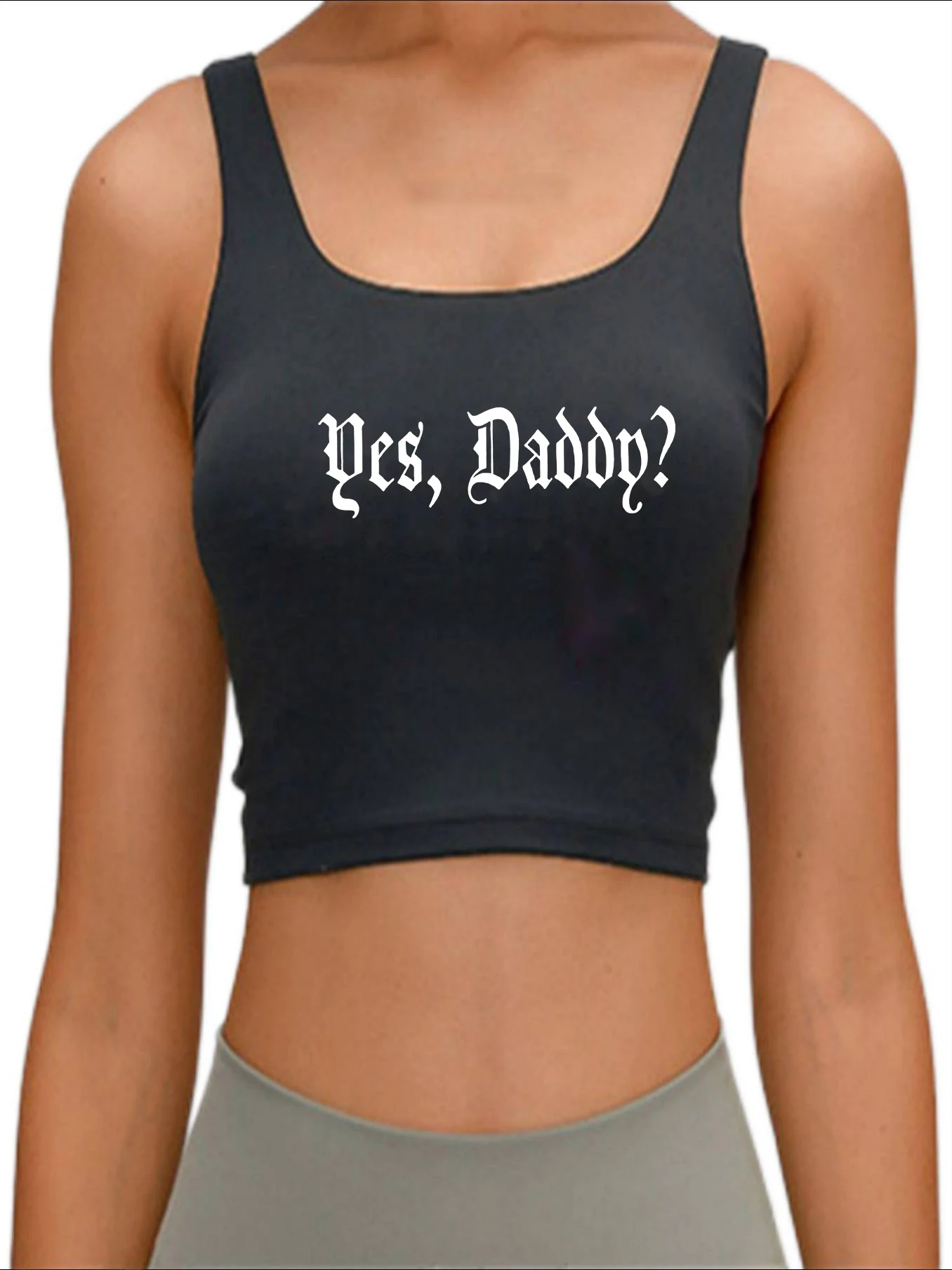 

Yes, Daddy Party Gift BDSM DDLG Mistress Girl Goth Slutty Dirty tank top Women's Yoga Sports Workout Crop Top