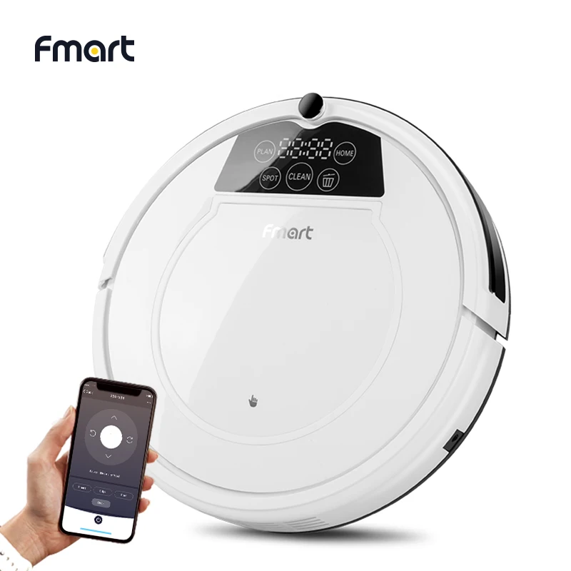 Робот-пылесос Fmart E-R550W(S) с управлением через wifi-приложение, влажной и сухой уборкой, предназначенный для удаления шерсти домашних животных и очистки твердых поверхностей, работает до 130 минут.