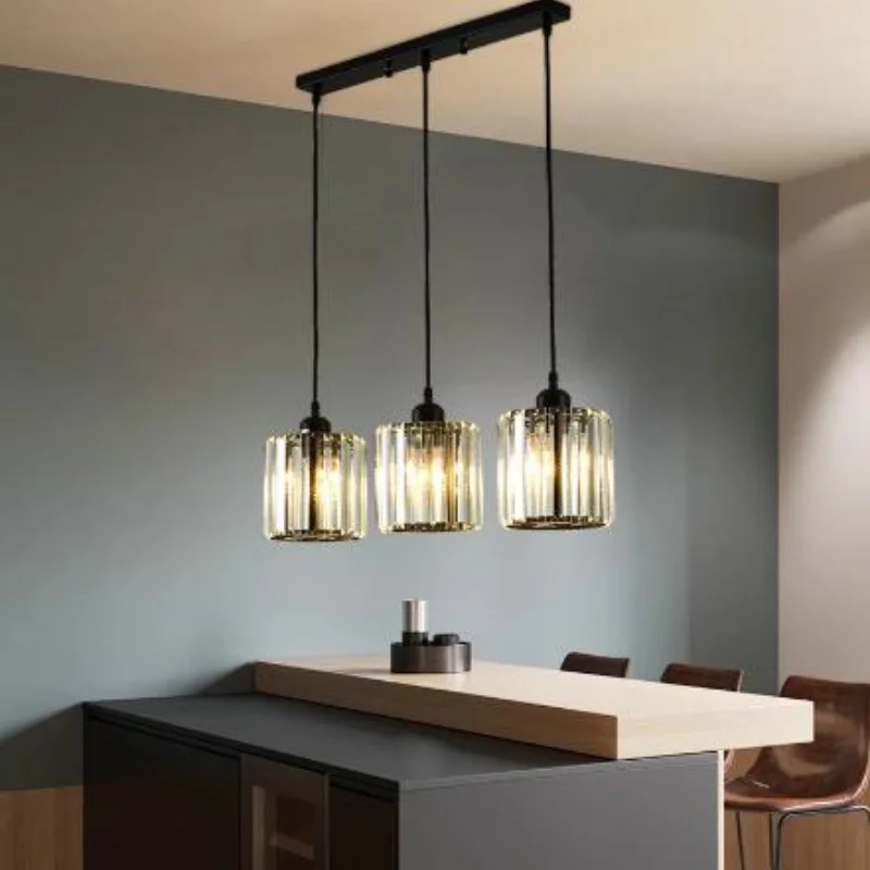 

Lampara colgante de comedor, luz LED nordica negra de 3 cabezales de cristal para Villa, vestibulo, cocina, decoracion del hogar